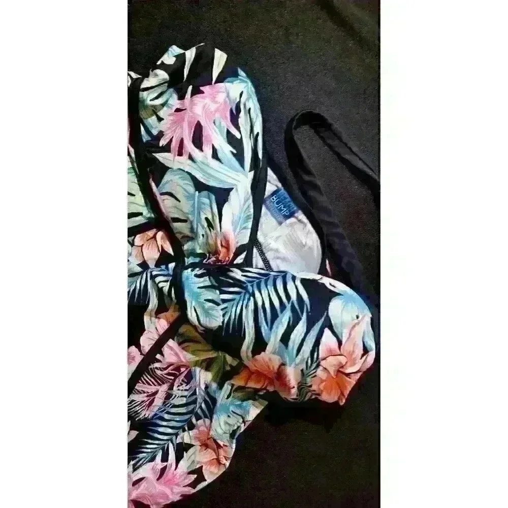 BEACH BUMP Floral MATERNITY Swim TANKINI TOP Bathing Suit HALTER Tie size Lg